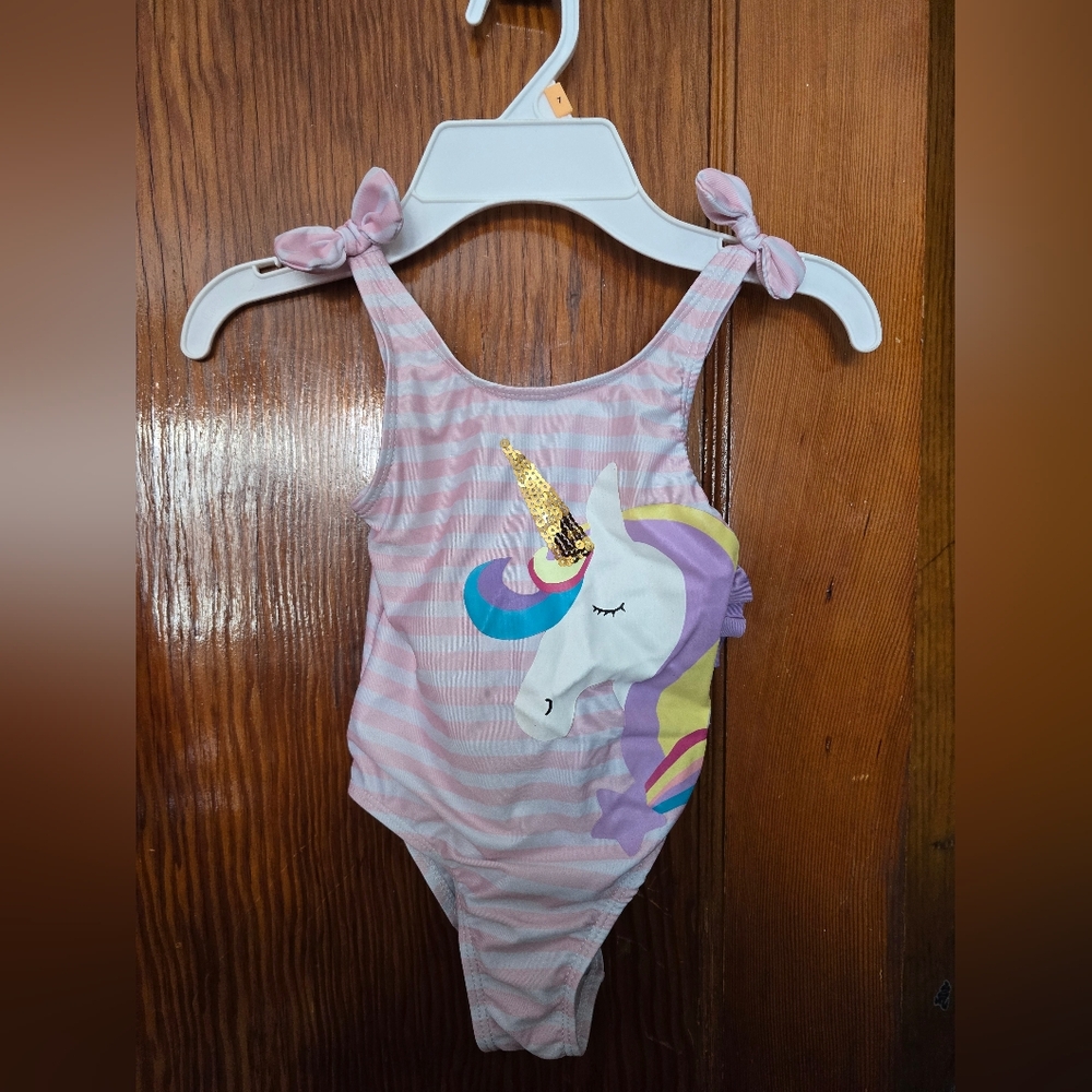 Primark Toddler Girls Pink Striped Unicorn Swimsuit 3–4Y